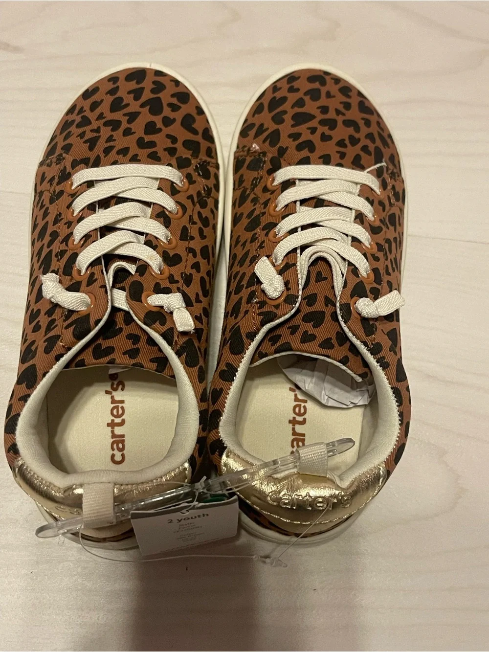 Carter's Tan Leopard Heart-Print Sneakers with White Laces